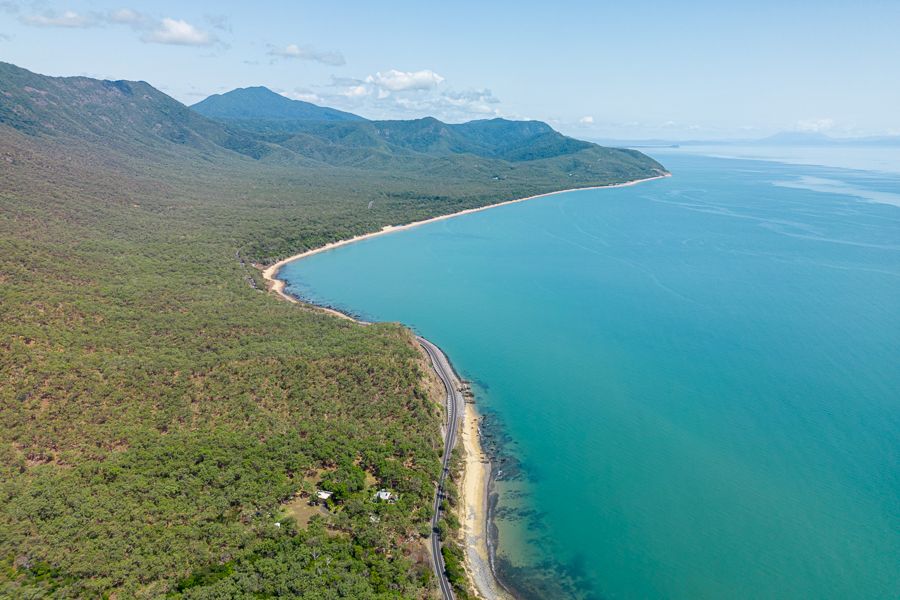 Aerial shot of rainforest and coast