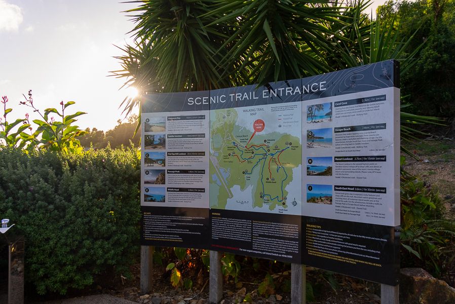 Hiking Whitsundays a sign of scenic trail maps on hamilton island