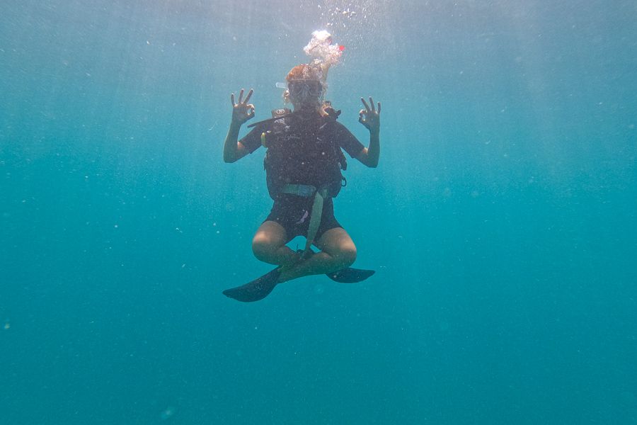 Scuba Diver posing underwater on the great barrier reef