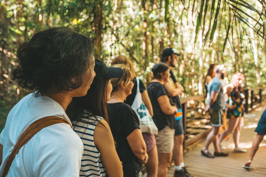 group of travellers listening to tour guide at Central Station