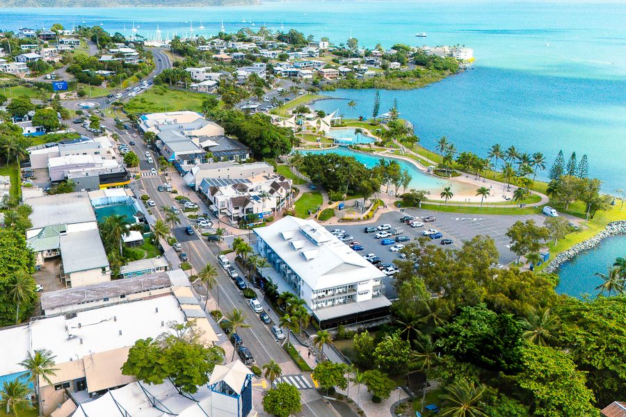 Airlie Beach a drone shot of airlie beach in the whitsundays