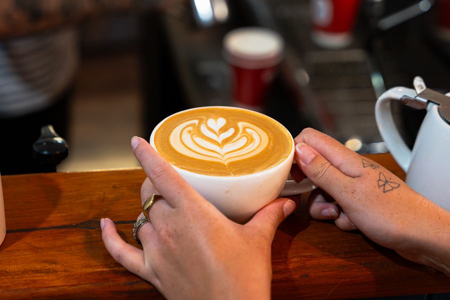 coffee with latte art at a trendy cafe in australia