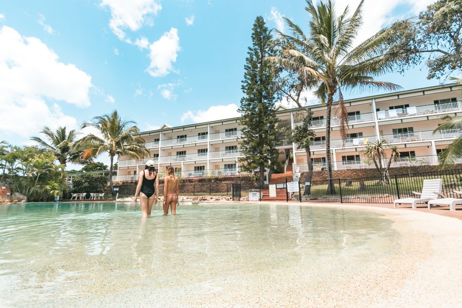 people in the pool at K'gari Beach Resort