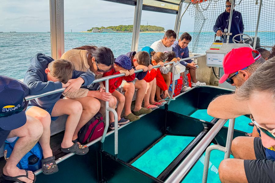 Glass Bottom Boat Tour group on a glass bottom boat tour around green island