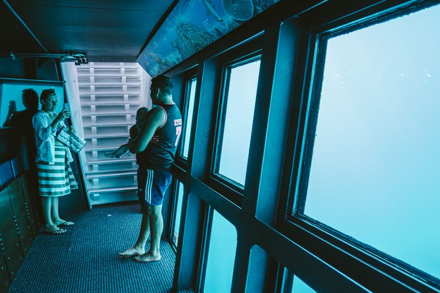 A semi-submersible on a pontoon in the Great Barrier Reef