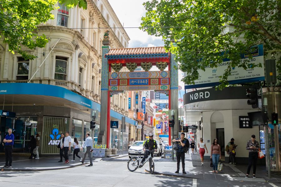 chinatown buildings and greenery in melbourne