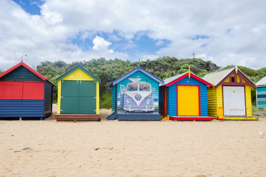 colorful beach huts at melbourne st kilda 