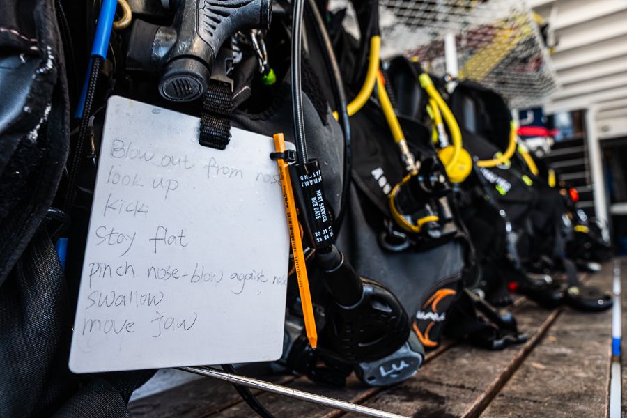 scuba diving gear on a dive boat