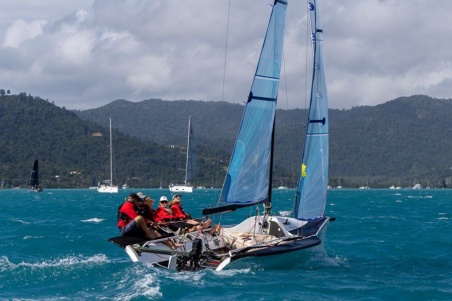 Team of sailors out on the Whitsunday Waters during Race Week