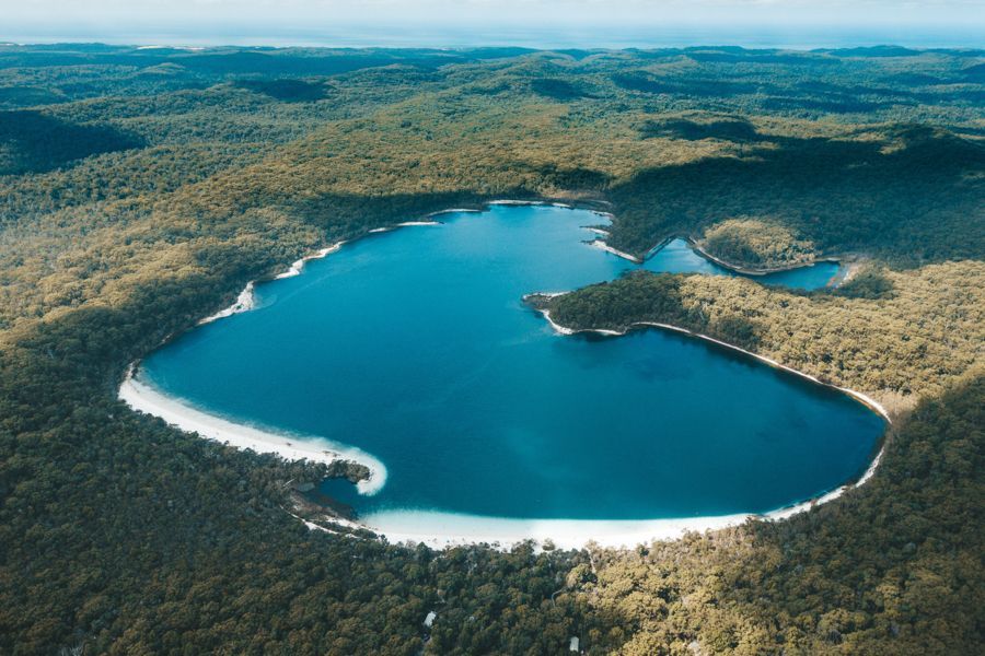 aerial view of lake mckenzie on kgari fraser island