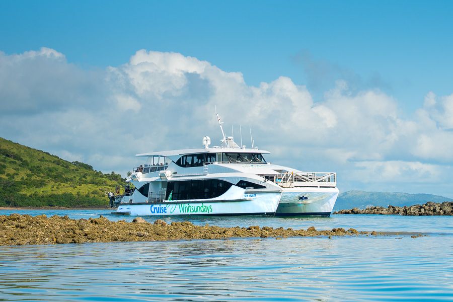 cruise whitsundays ferry pulling into hamilton island