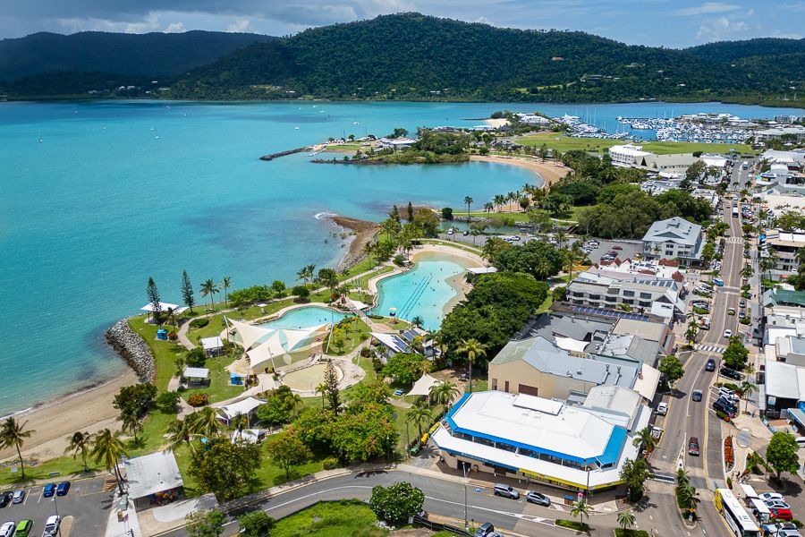 aerial view of downtown airlie beach whitsundays