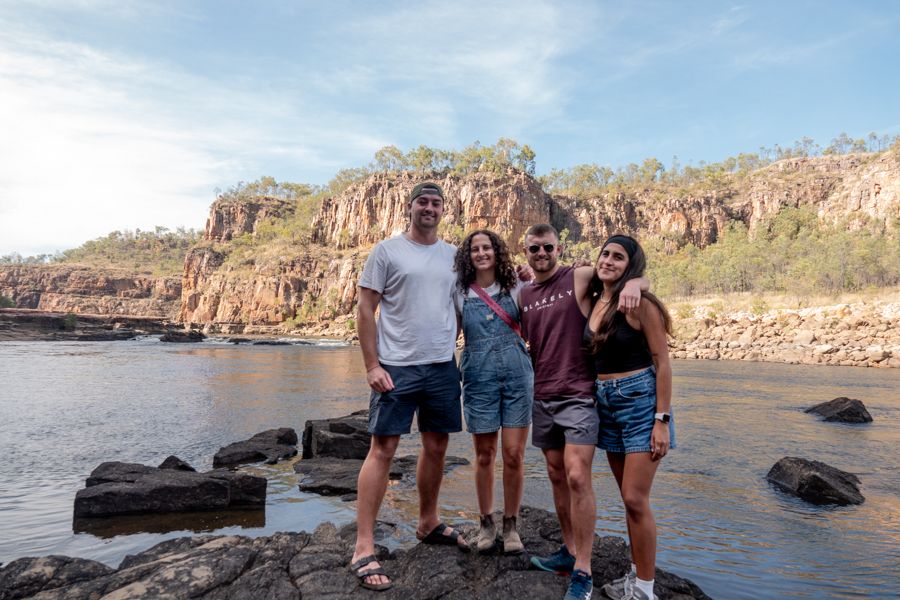 group smiling in katherine gorge australia