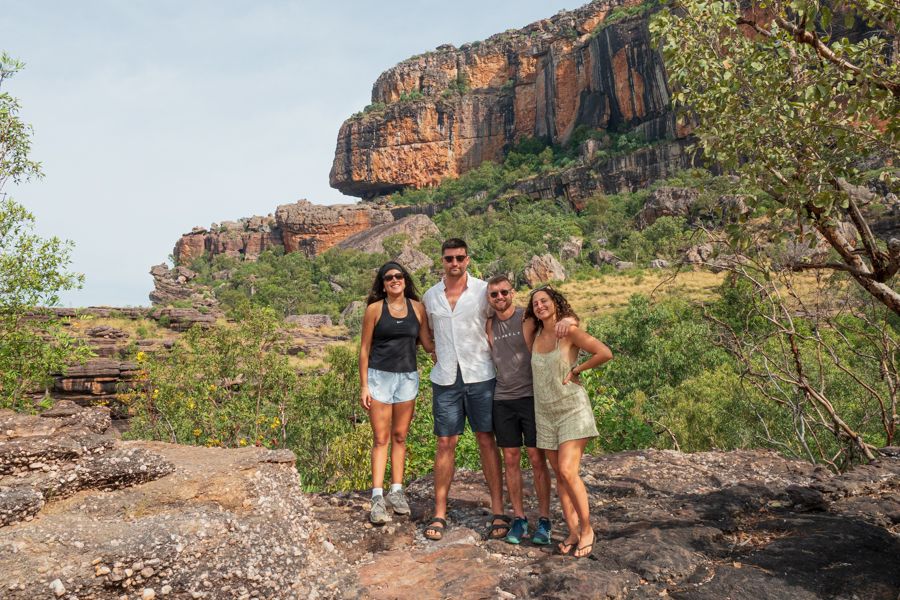 travellers posing on a trail in kakadu national park