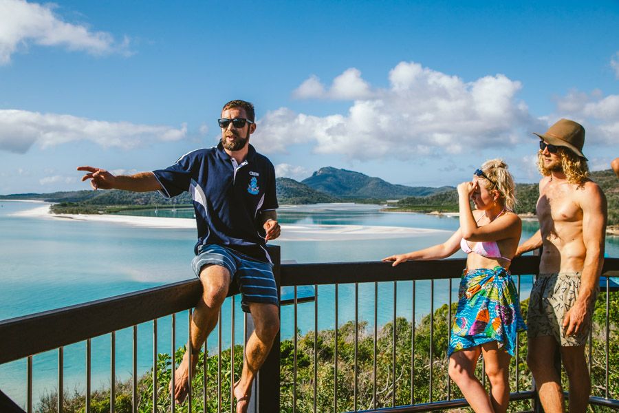 Crew explaining at Hill Inlet Lookout, Whitsundays, Australia