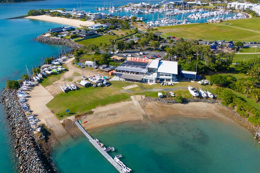 Whitsunday Sailing Club Drone shot of the sailing club in Airlie Beach