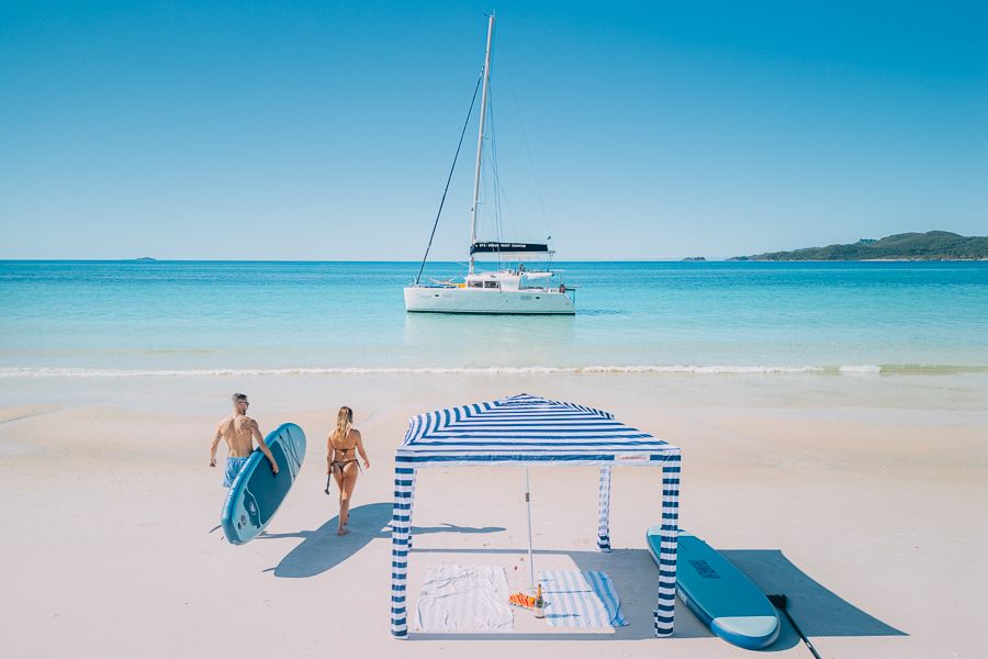 whitsunday pearl boat and beach cabana on whitehaven