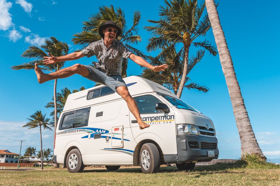 Jumping for joy over campervanning in Australia