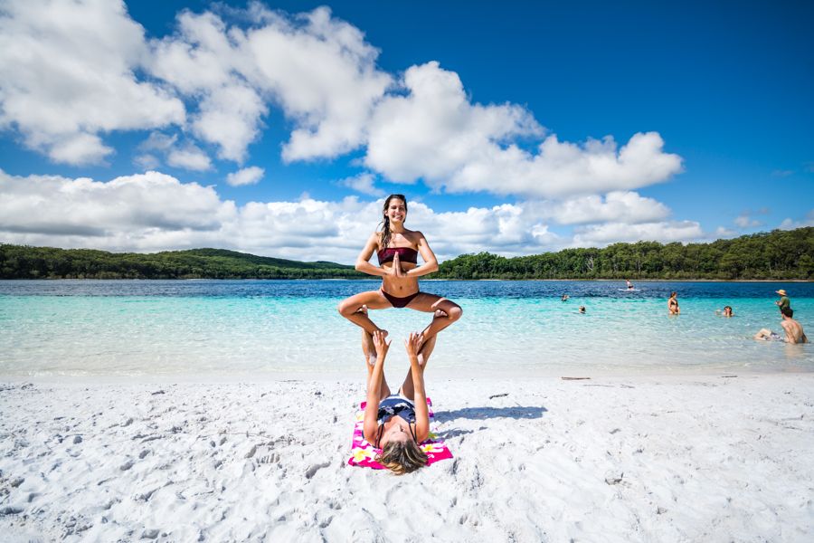 Acro Yoga on Lake McKenzie on Fraser Island