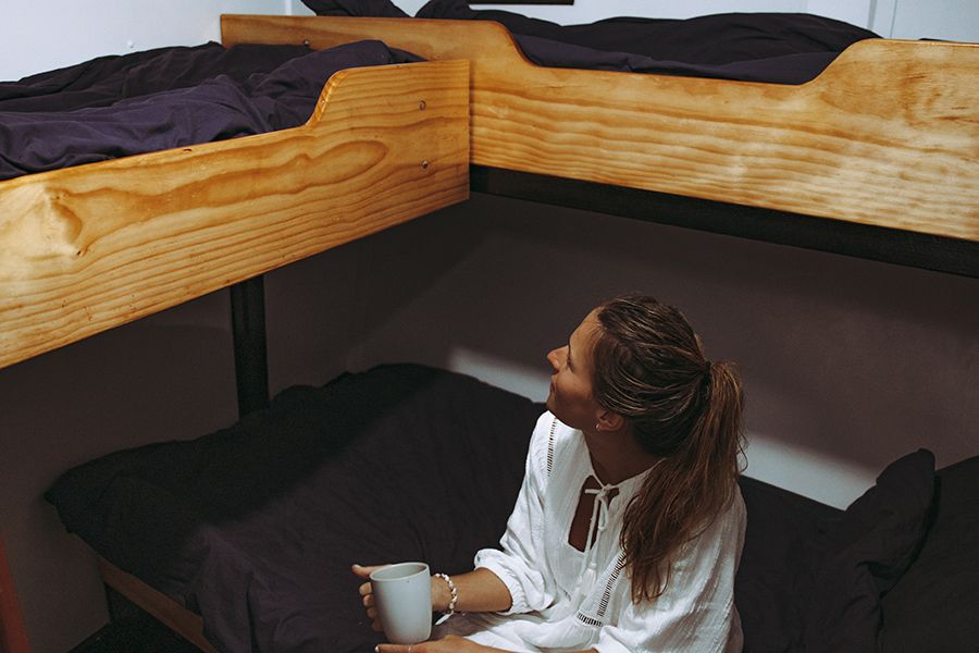 Accommodation on atlantic clipper, bunks with purple sheets